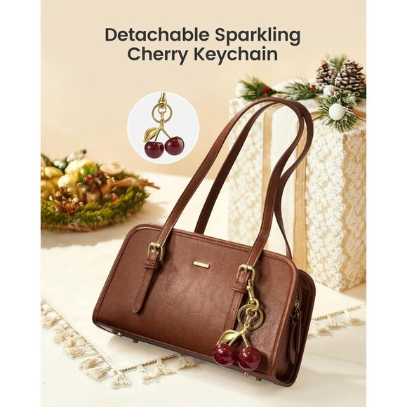 Stylish Vegan Leather Clutch - Trendy Swing Zip Bag with Charming Cherry Detail - Picture 4 of 6